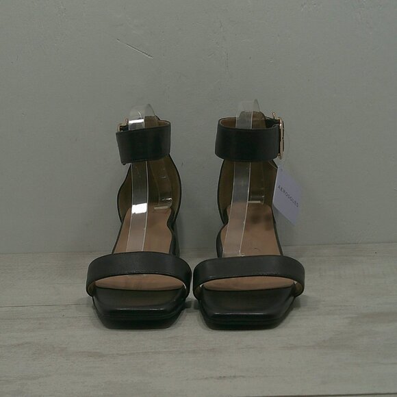 Aerosoles Eliza Black Leather Sandals with Gold Buckle block heel Size 10 W Wide - Picture 3 of 16